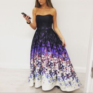 Black and flower print prom dress worn once